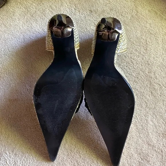 Steve Madden 6.5 Green Black Snakeskin Stiletto Pump Silver Heels - Picture 8 of 10